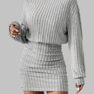 Casual Winter Dresses - High Neck Knitted Dresses