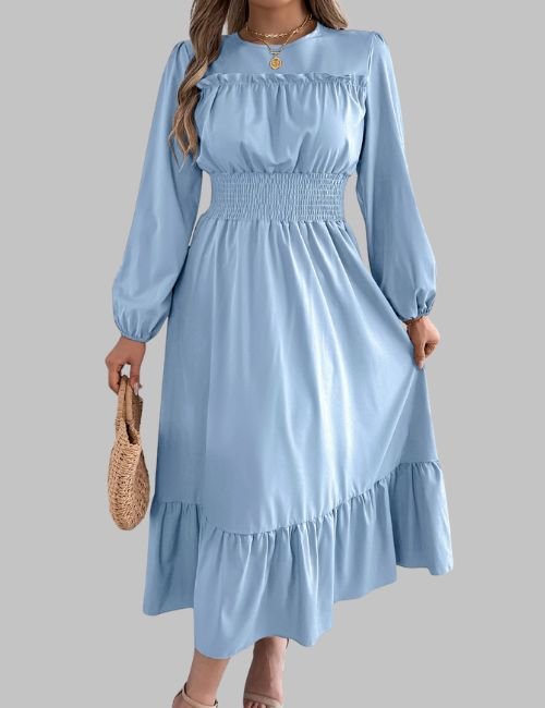 1-14.jpg Long Sleeve Winter Dress - Round Neck Dress