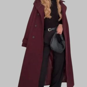 Burgundy Double-Breasted Trench Coat for Women