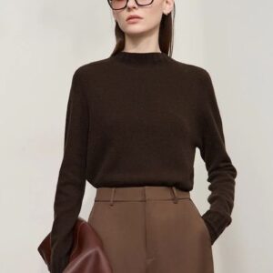Knitted Wool Mock Neck Pullover Sweater