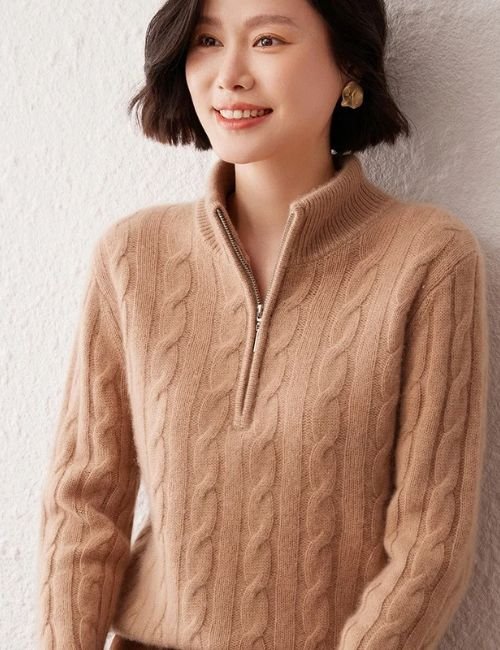 1-32-1.jpg Half Zip Cashmere Cable Knit Sweater For Women