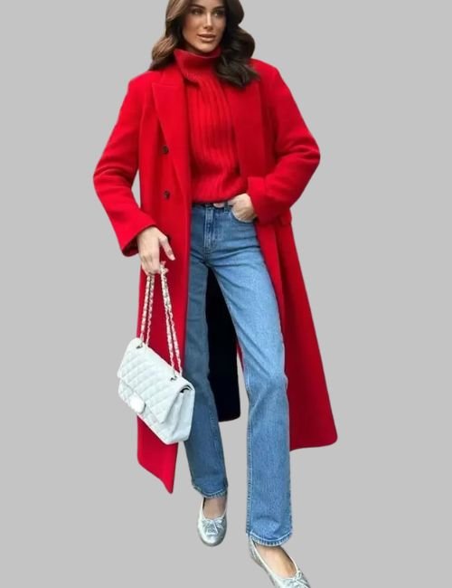 1-39.jpg Red Woolen Long Coat for Women - Image 2