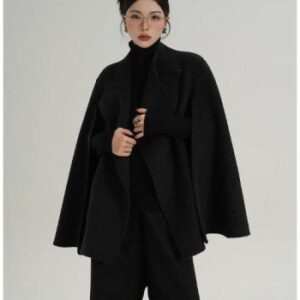 Women's Black Woolen Cashmere Overcoat