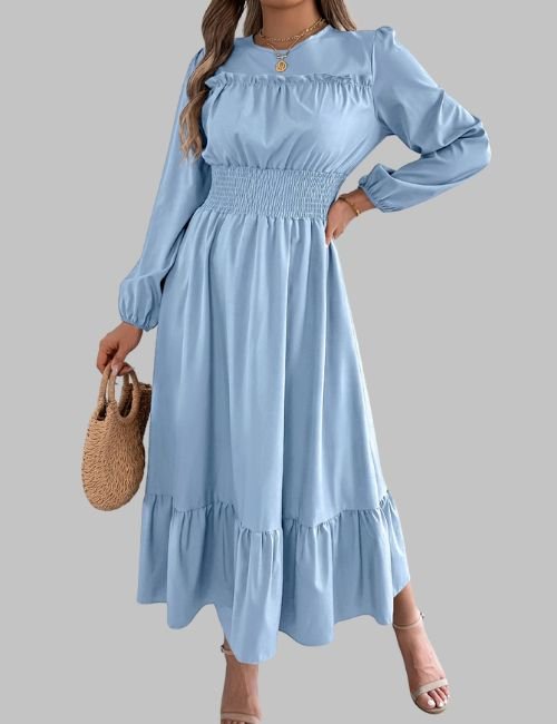 2-12.jpg Long Sleeve Winter Dress - Round Neck Dress - Image 2