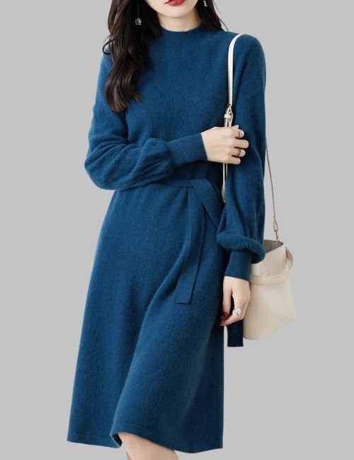 2-13.jpg Mock Neck Sweater Dress - Casual Winter Dress - Image 2