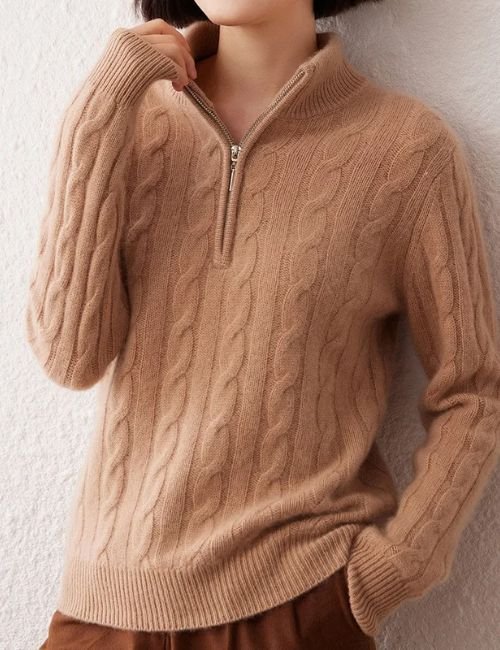 2-33-1.jpg Half Zip Cashmere Cable Knit Sweater For Women - Image 4