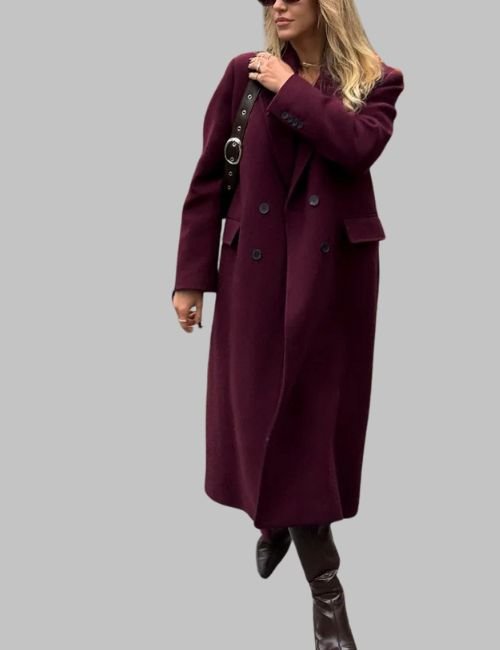2-33.jpg Women's Double Breasted Wool Overcoat - Image 2