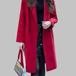 Red Woolen Long Coat for Women