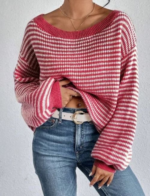 2-45.jpg Bared Off Shoulder Knitted Sweater For Women - Image 4
