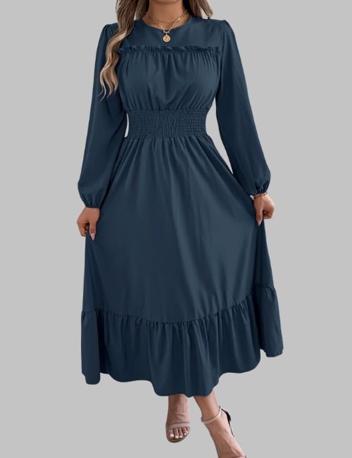 3-12.jpg Long Sleeve Winter Dress - Round Neck Dress - Image 3