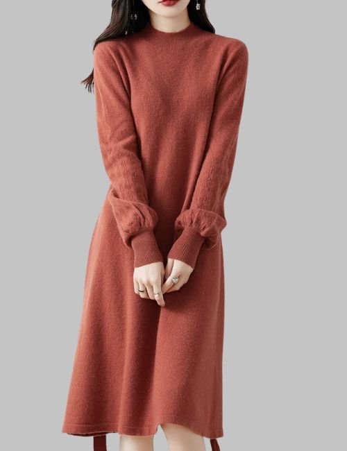 3-13.jpg Mock Neck Sweater Dress - Casual Winter Dress - Image 3