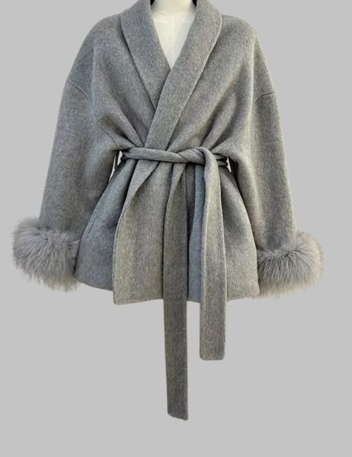 3-32.jpg Fox Fur Double Sided Short Overcoat for Women - 图片 3