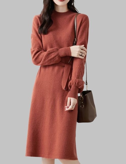 4-13.jpg Mock Neck Sweater Dress - Casual Winter Dress - Image 4