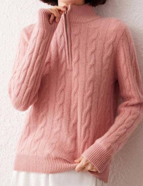 4-33-1.jpg Half Zip Cashmere Cable Knit Sweater For Women - Image 6