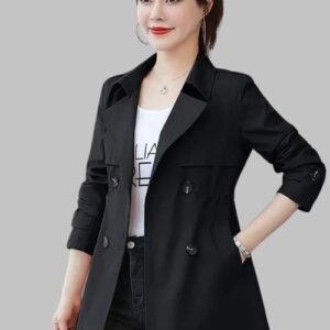 Solid Color Short Trench Coat For Women