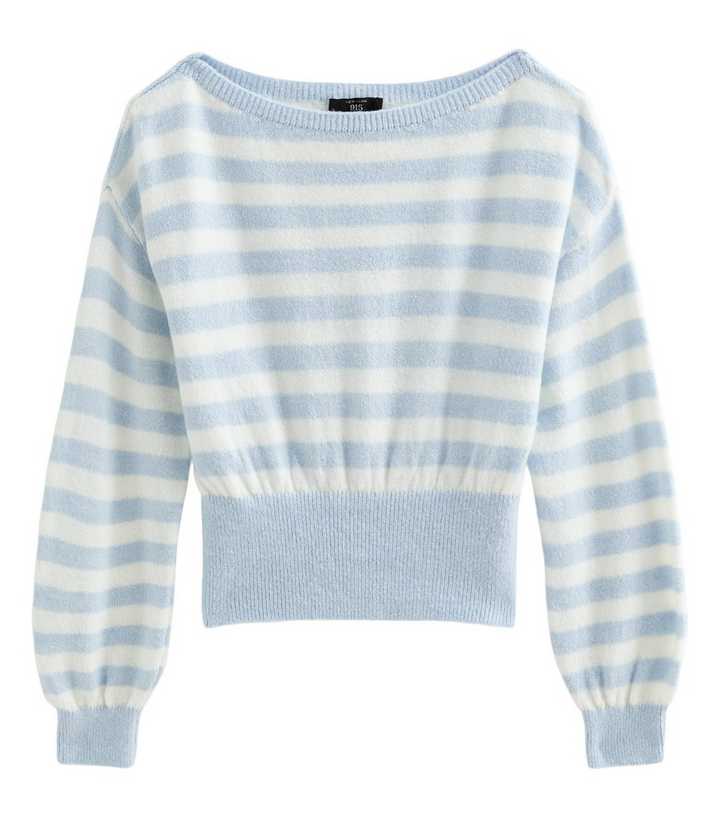 girls-blue-slash-neck-striped-knitted-jumper-5.jpg Girls Blue Slash Neck Striped Knitted Jumper - Image 6