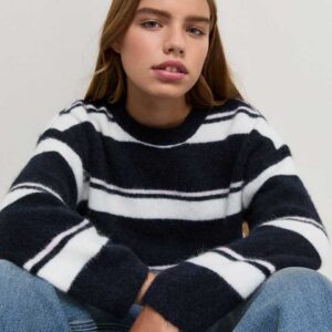 Girls Blue Striped Crew Neck Jumper