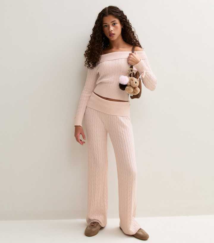girls-light-pink-cable-knit-bardot-jumper-7.jpg Girls Light Pink Cable Knit Bardot Jumper - 图片 3