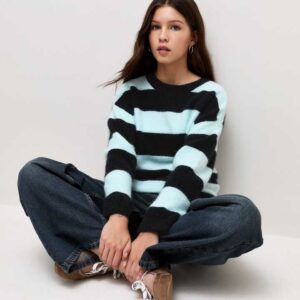 Girls Navy Striped Crew Neck Jumper