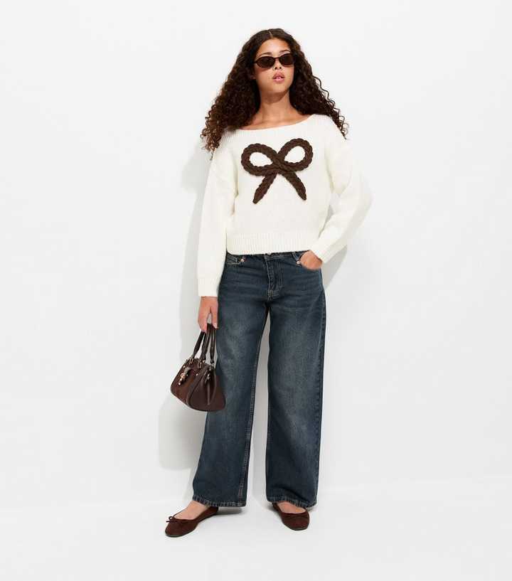 girls-off-white-plaited-bow-knitted-jumper-2.jpg Girls Off White Plaited Bow Knitted Jumper - Image 3