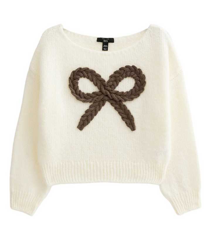 girls-off-white-plaited-bow-knitted-jumper-5.jpg Girls Off White Plaited Bow Knitted Jumper - Image 6