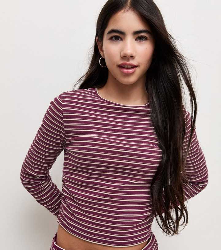 girls-red-stripe-soft-touch-ruched-long-sleeve-top.jpg Girls Red Stripe Soft Touch Ruched Long Sleeve Top